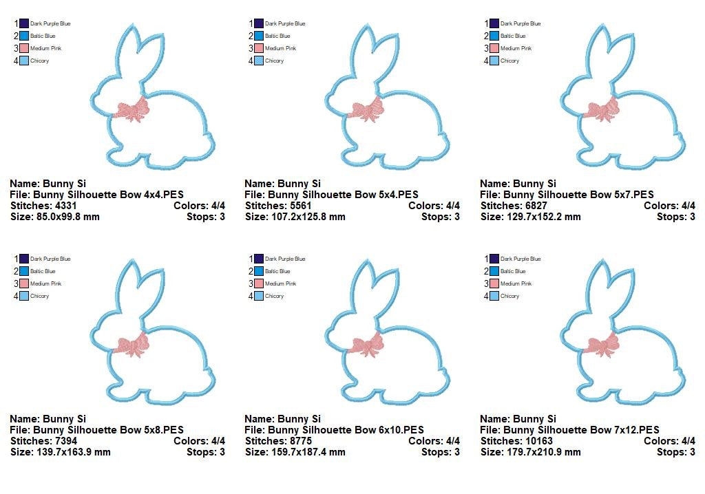 Sweet Bunny Silhouette Bow - Appliqué - Machine Embroidery Design