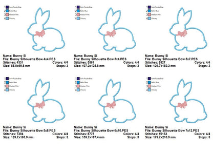 Sweet Bunny Silhouette Bow - Appliqué - Machine Embroidery Design