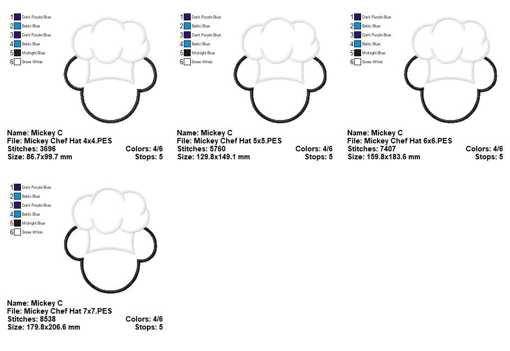 Mickey Chef Hat Silhouette - Appliqué – Machine Embroidery Design