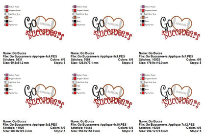 Go Buccaneers Football Heart – Appliqué – Machine Embroidery Design