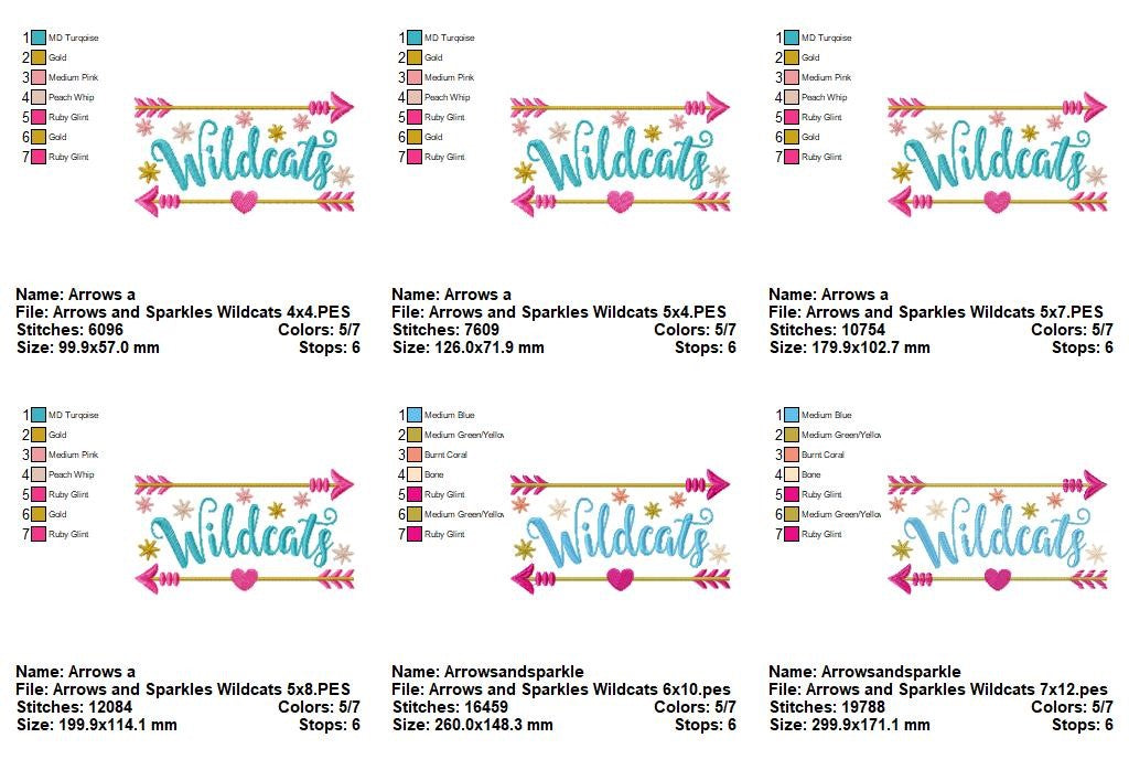 Arrows and Sparkles Wildcats – Satin Stitch – Machine Embroidery Design