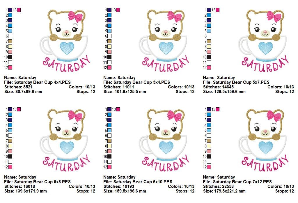 Cozy Cup Days of the Week Collection - Appliqué - Machine Embroidery Design