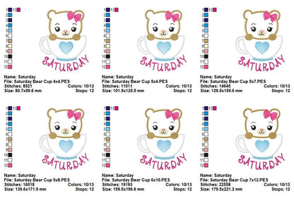 Cozy Cup Days of the Week Collection - Appliqué - Machine Embroidery Design
