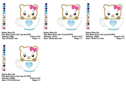 Sweet Animals in a Cup Collection – Appliqué – Machine Embroidery Design