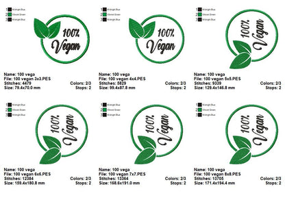 100% Vegan – Fill Stitch – Machine Embroidery Design