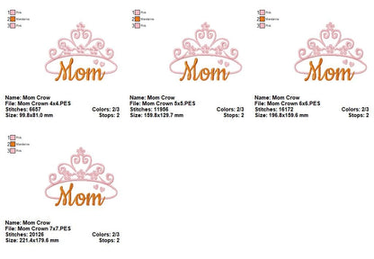 Mom Crown Princess – Satin Stitch – Machine Embroidery Design