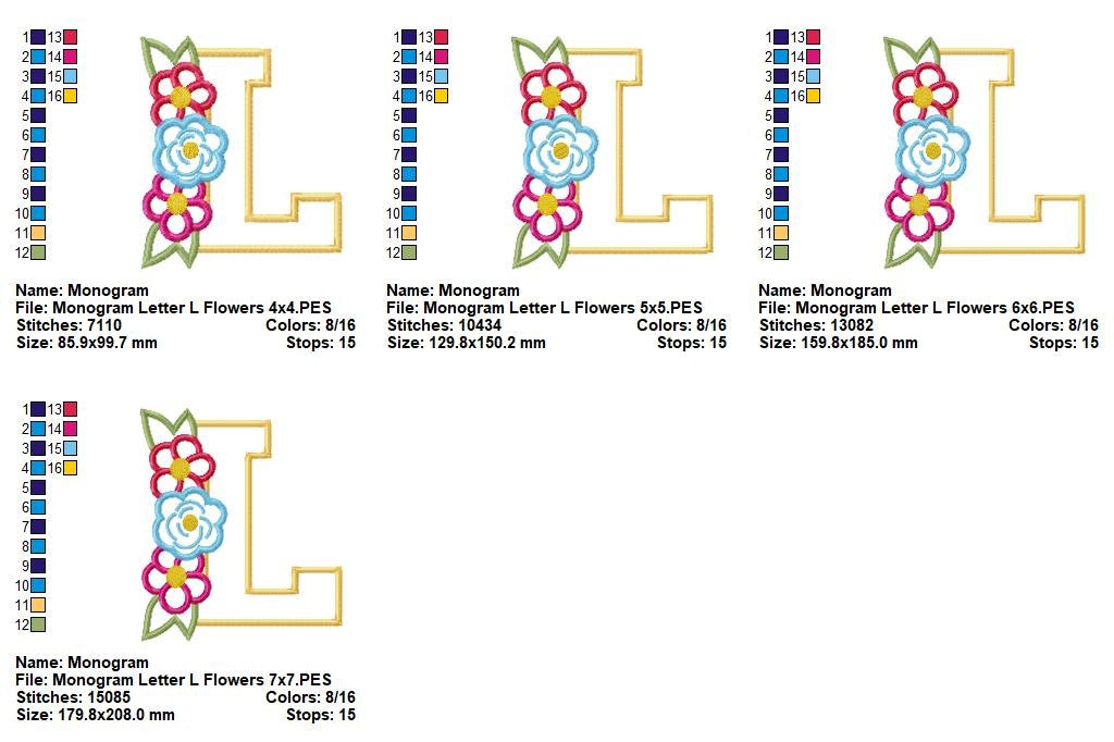 L is for Love Flowers – Applique – Machine Embroidery Design