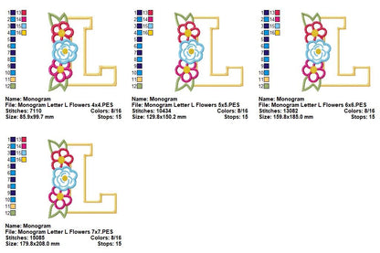 L is for Love Flowers – Applique – Machine Embroidery Design