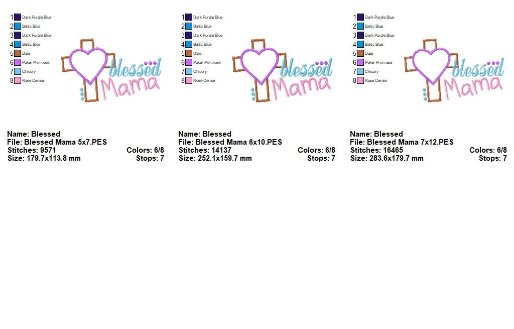 Blessed Mama Cross - Appliqué – Machine Embroidery Design