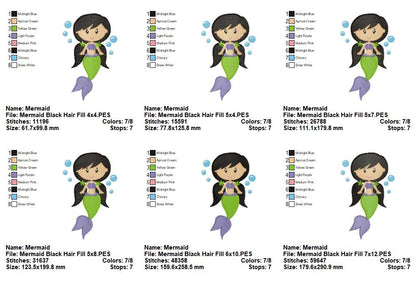 Sweet Little Mermaid Girl - Fill Stitch – Machine Embroidery Design