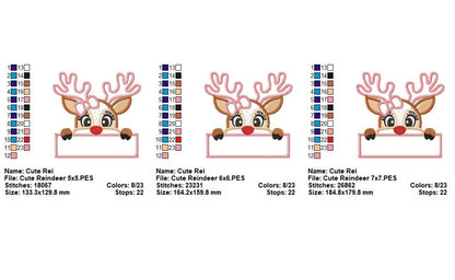 Cute Christmas Reindeer Girl - Applique - Machine Embroidery Design