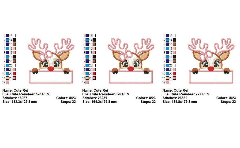 Cute Christmas Reindeer Girl - Applique - Machine Embroidery Design