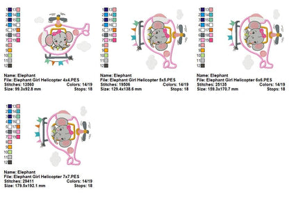 Baby Elephant Helicopter – Appliqué – Machine Embroidery Design