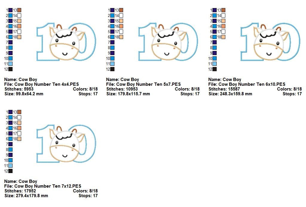 Moo-tiful Birthday Numbers 1-11 - Appliqué - Machine Embroidery Design