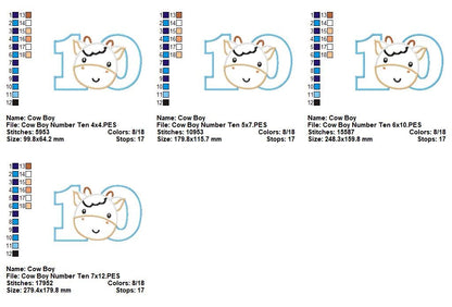 Moo-tiful Birthday Numbers 1-11 - Appliqué - Machine Embroidery Design