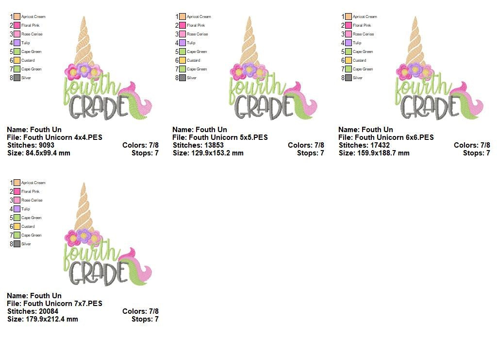 Fourth Grade Unicorn Magic – Fill Stitch – Machine Embroidery Design