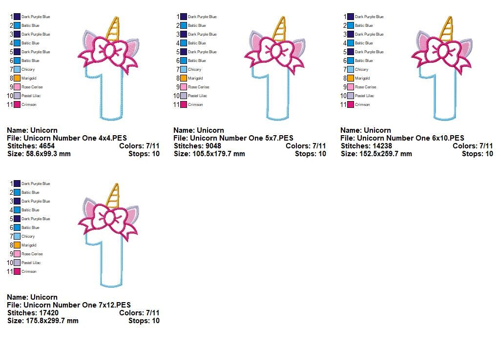 Unicorn Birthday One - Appliqué - Machine Embroidery Design