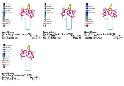 Unicorn Birthday One - Appliqué - Machine Embroidery Design