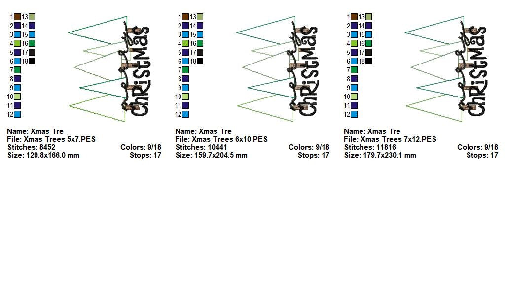 Christmas Tree Cluster – Raggy Applique – Machine Embroidery Design