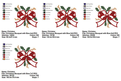 Christmas Holly Bow - Appliqué - Machine Embroidery Design