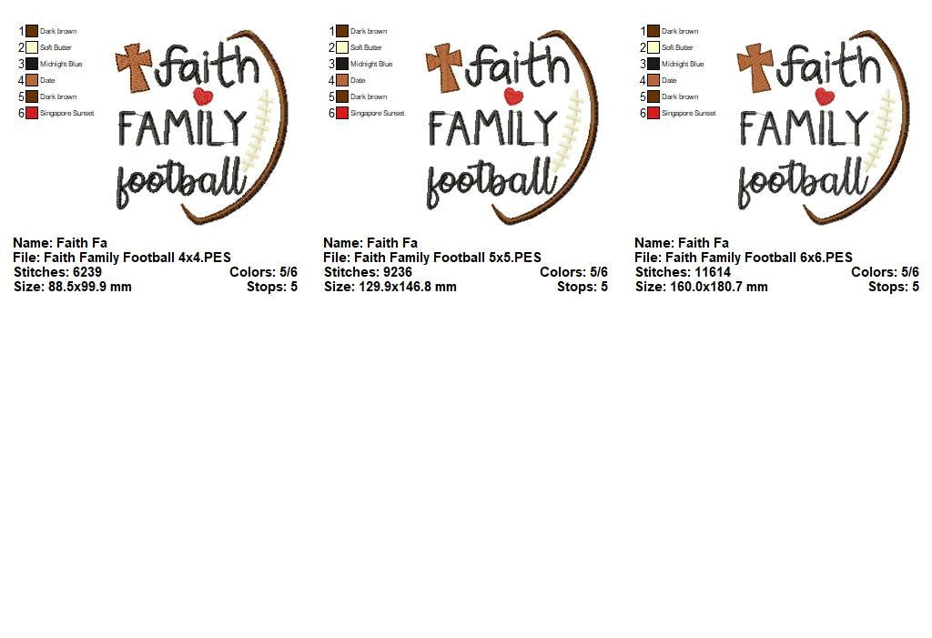 Faith Family Football - Satin Stitch - Machine Embroidery Design