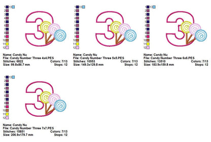 Sweet Candy Number Three - Applique - Machine Embroidery Design