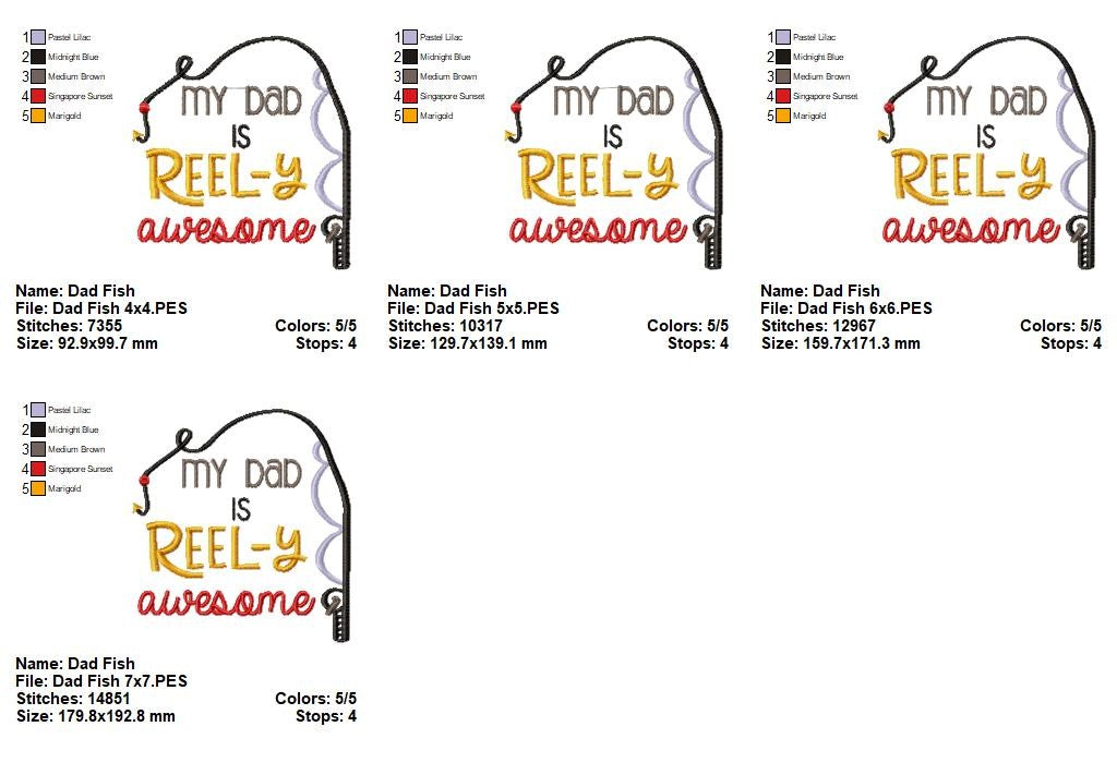Reel-y Awesome Dad - Satin Stitch - Machine Embroidery Design