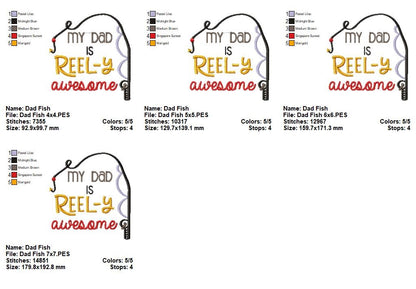 Reel-y Awesome Dad - Satin Stitch - Machine Embroidery Design