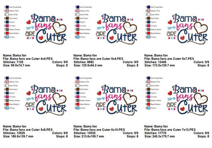 Bama Fans Are Cuter Football Heart - Appliqué - Machine Embroidery Design