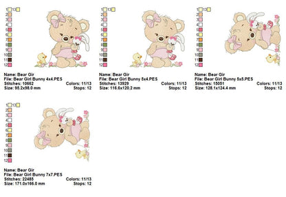Sweet Bear Girl with Bunny - Fill Stitch – Machine Embroidery Design