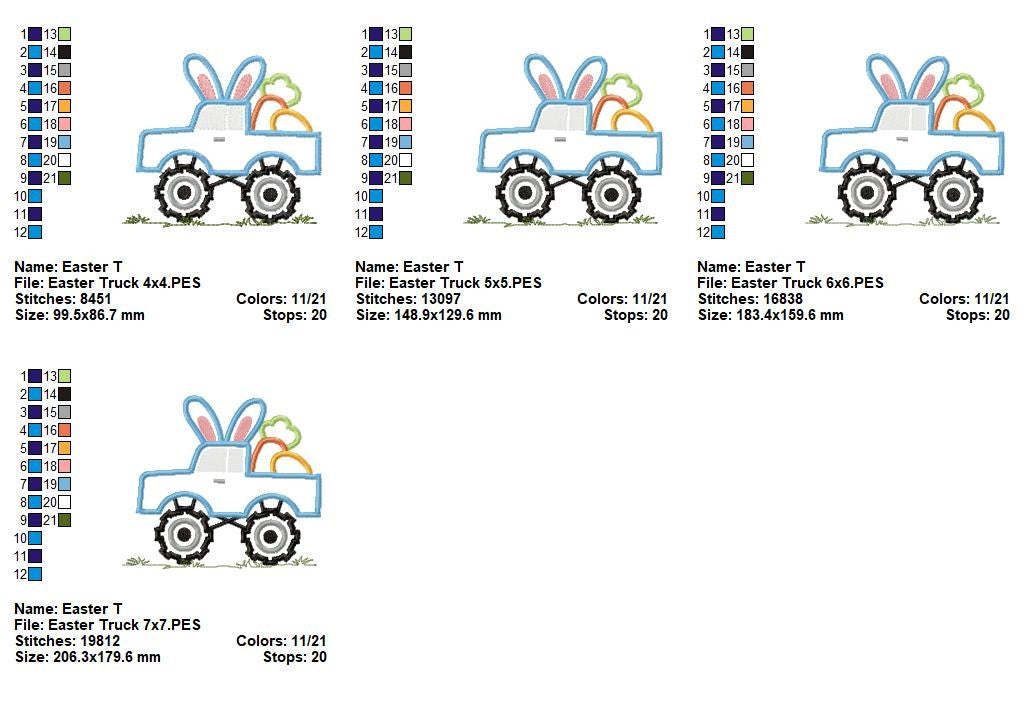 Sweet Easter Bunny Truck – Appliqué - Machine Embroidery Design