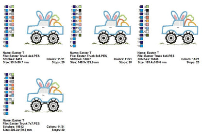 Sweet Easter Bunny Truck – Appliqué - Machine Embroidery Design