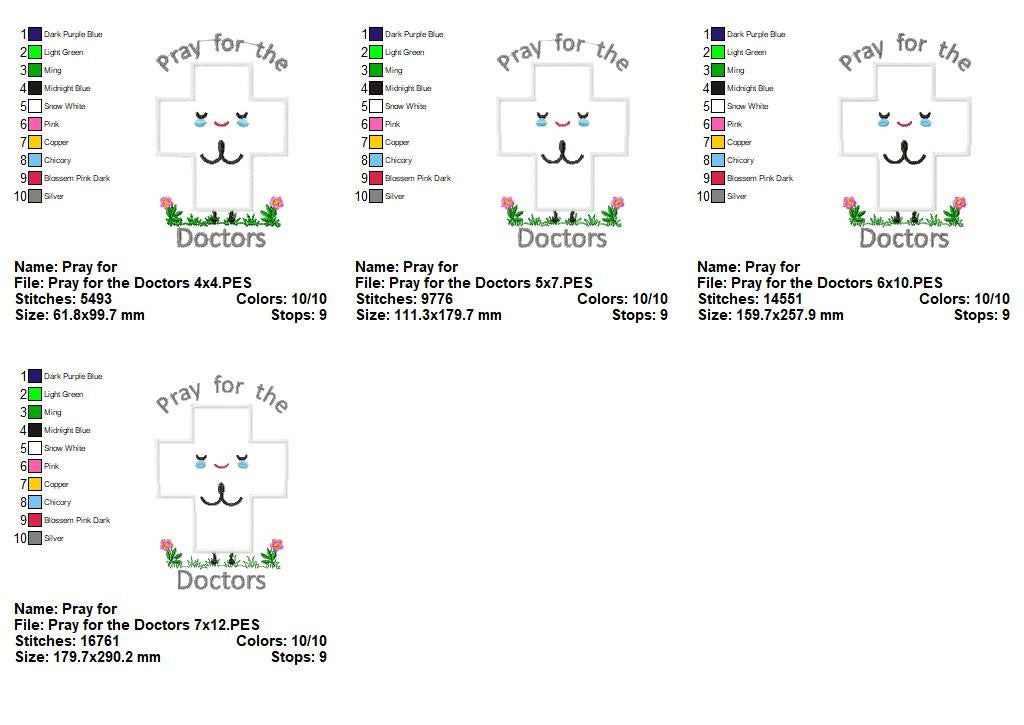 Pray for the Doctors Cross – Appliqué – Machine Embroidery Design