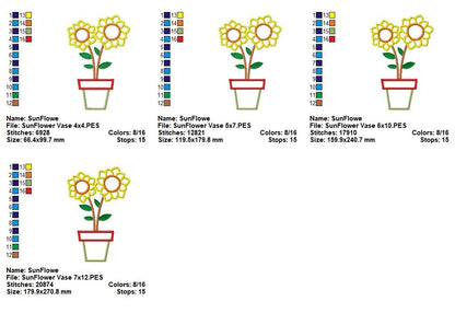 Sunny Bloom Pot - Applique - Machine Embroidery Design