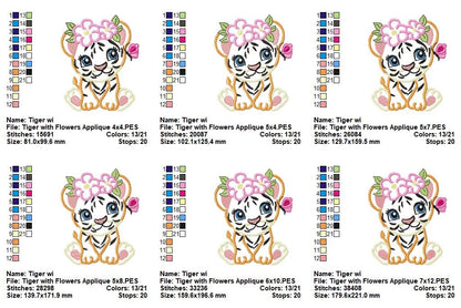 Blossom Tiger Cub - Applique - Machine Embroidery Design