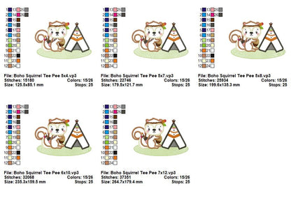Boho Squirrel Adventure Set – Appliqué – Machine Embroidery Design