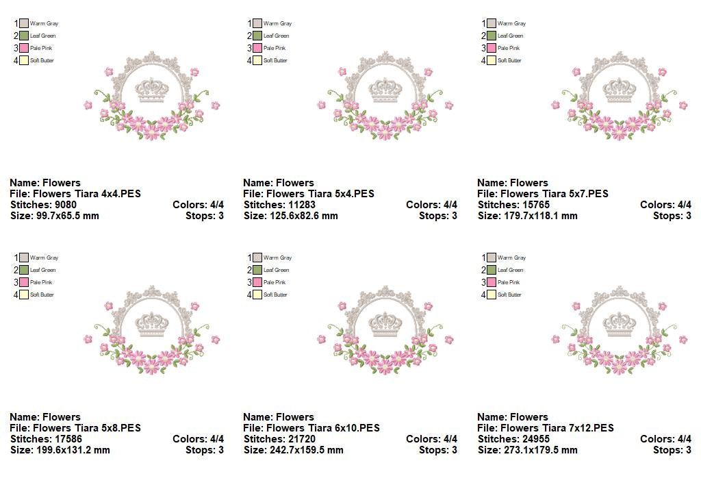 Delicate Floral Frame with Crown - Fill Stitch - Machine Embroidery Design