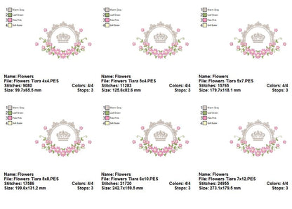 Delicate Floral Frame with Crown - Fill Stitch - Machine Embroidery Design
