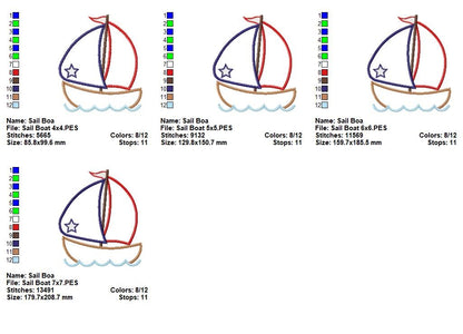 Patriotic Sailboat - Appliqué - Machine Embroidery Design
