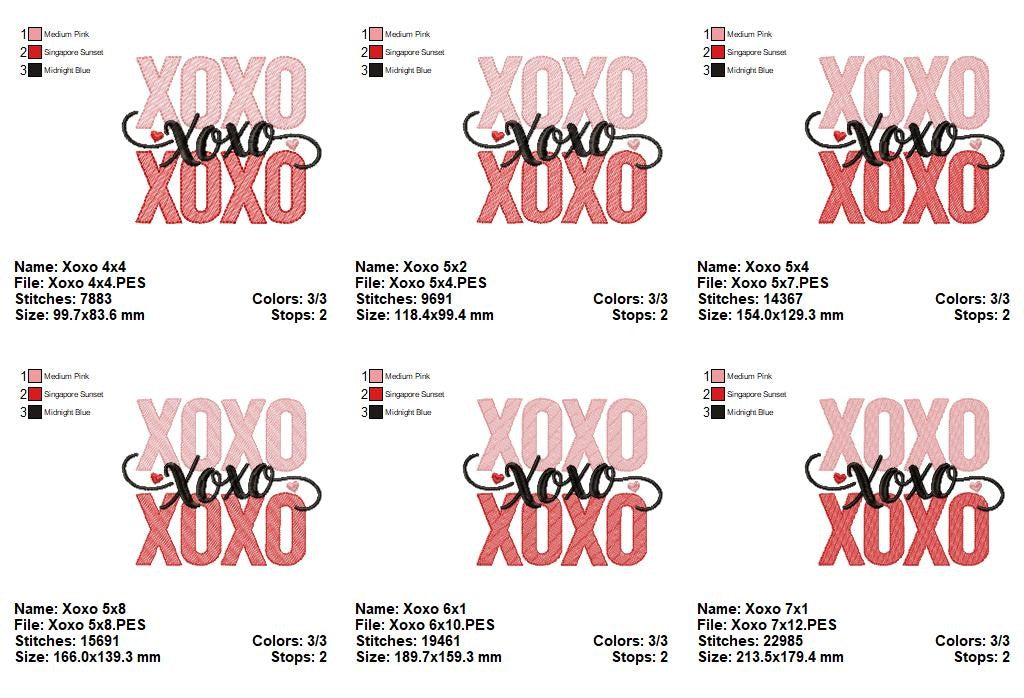 XOXO Love – Sketch Stitch – Machine Embroidery Design