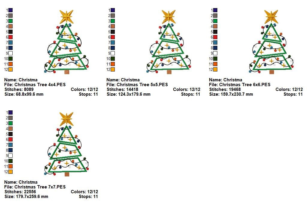 Twinkling Christmas Tree - Appliqué - Machine Embroidery Design
