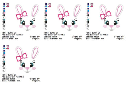 Bunny Girl Face - Appliqué - Machine Embroidery Design