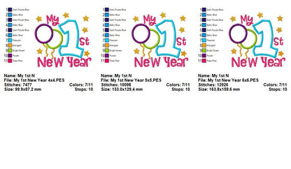 My 1st New Year Balloons - Applique - Machine Embroidery Design