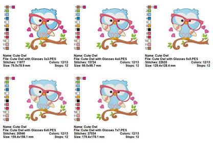 Sweet Nerdy Owl with Glasses - Fill Stitch – Machine Embroidery Design