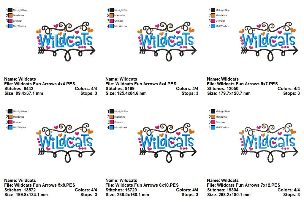 Wildcats Fun Arrows - Satin Stitch - Machine Embroidery Design