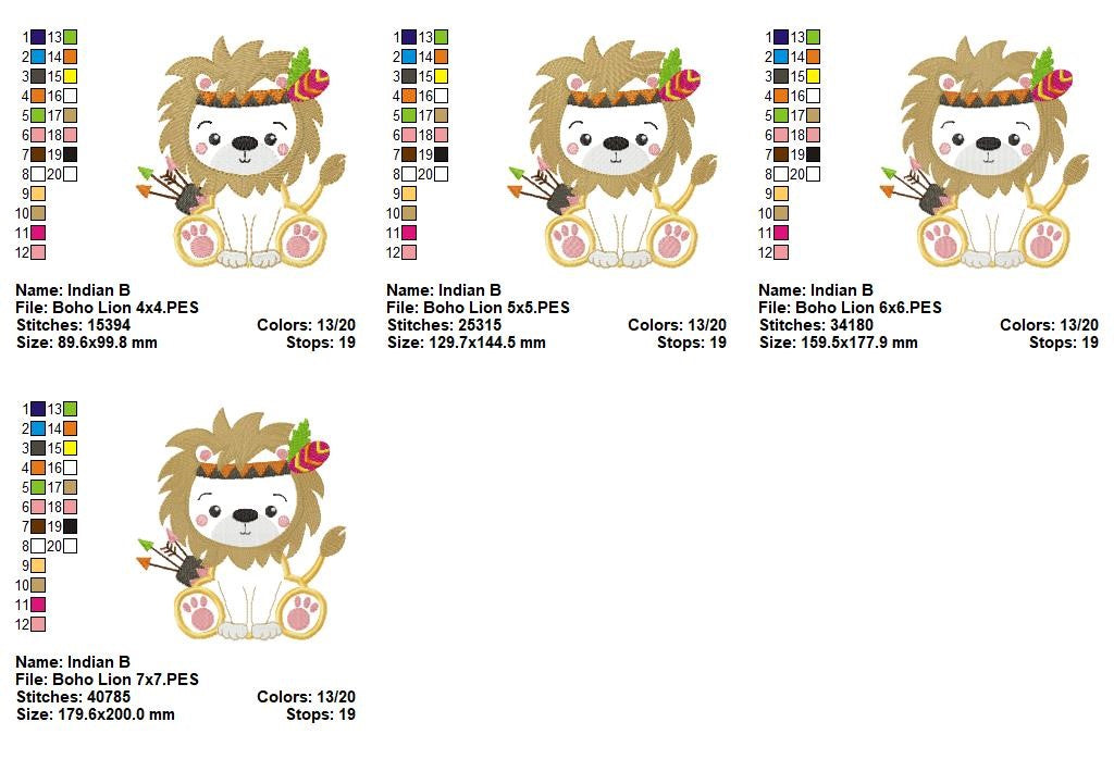 Boho Lion Tribal Style – Appliqué – Machine Embroidery Design