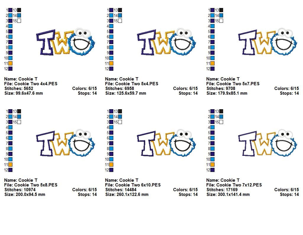 Cookie Monster 2nd Birthday Two - Applique - Machine Embroidery Design