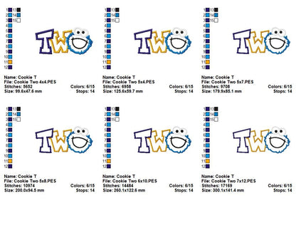 Cookie Monster 2nd Birthday Two - Applique - Machine Embroidery Design