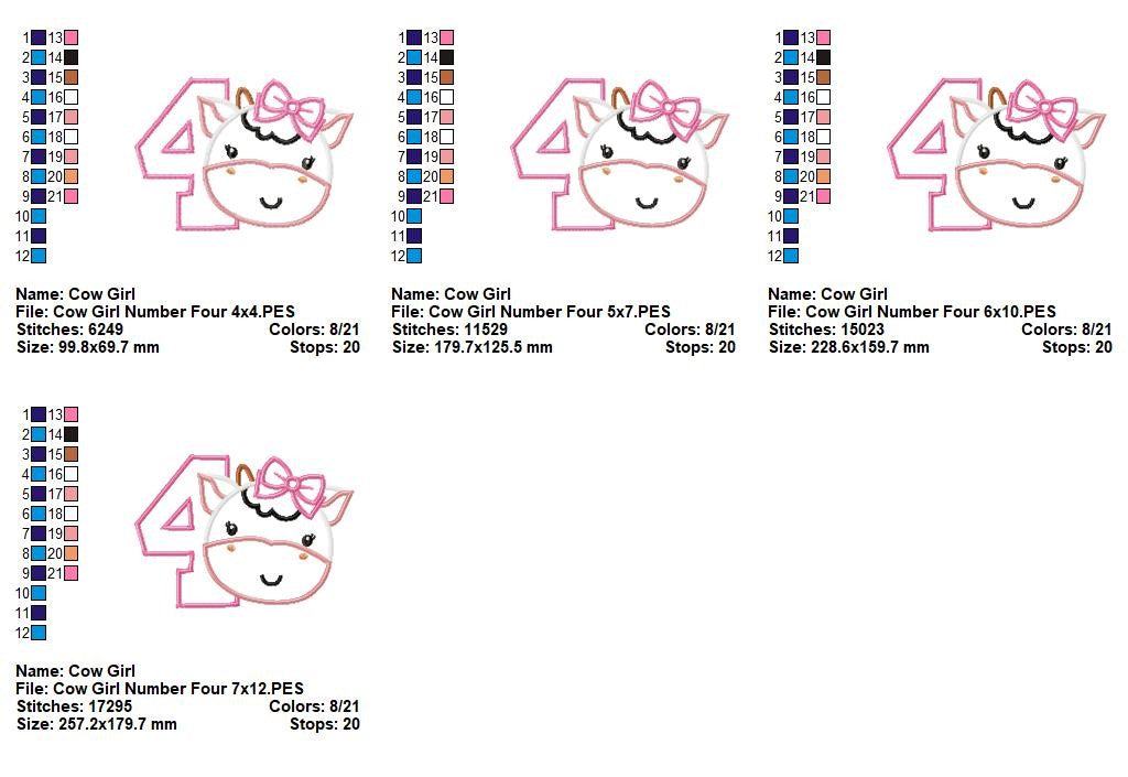 Sweet Cow Number Four - Applique - Machine Embroidery Design