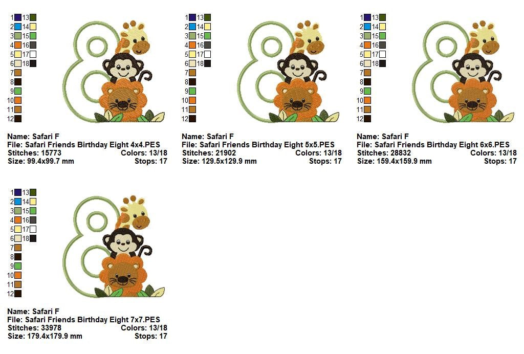 Safari Birthday Numbers 1-11 - Applique - Machine Embroidery Design